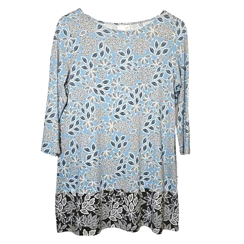J. Jill Light‎ Blue Floral Leaf Pattern Cotton Rayon Tunic Small